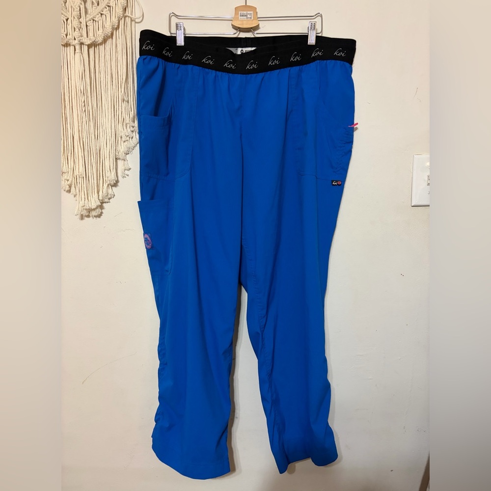 koi Bright Blue and Black Scrub Pants 3x petite